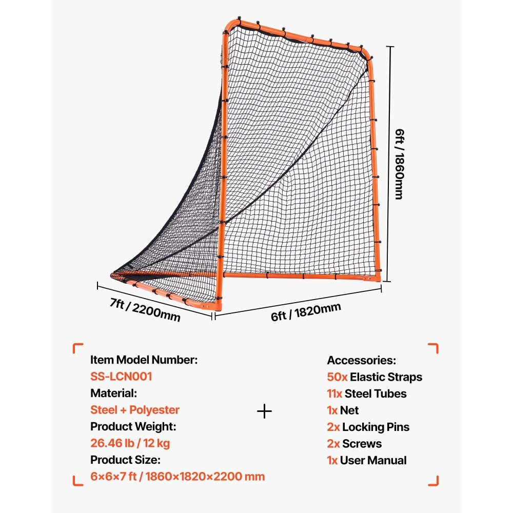 Lacrosse Goal, 6' x 6' Lacrosse Net, Foldable Portable Backyard Lacrosse Training Equipment, Steel Frame Training Net, Quick and Easy to Set Up Lacrosse Goal, Perfect for Training