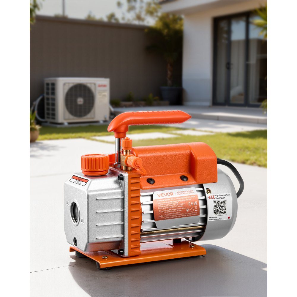 Vacuum pump, 3.5 CFM 99 L/min, 1 stage, 180W, suitable for R134a, R22 and R410a systems, 4-pole motor, for automotive air conditioning maintenance and resin degassing, including oil