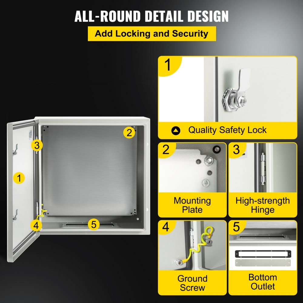 Carbon Steel Electrical Cabinet Distribution Cabinet Industrial Enclosure 60x60x20cm Switch Box IP66 & NEMA Waterproof Junction Box Electrical Box Ideal for Factories, Construction Sites, Shopping Malls etc