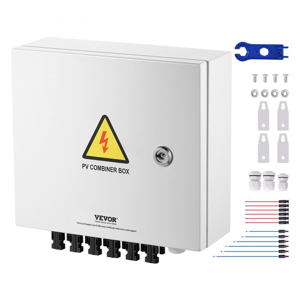 PV-opvangbox, 6 strings, zonne-opvangbox met 15-A-Nennstromsicherung, 125A stroomonderbreker, bliksemafleider en zonneconnector, stalen behuizing voor on/off grid zonnepaneelsysteem, IP65