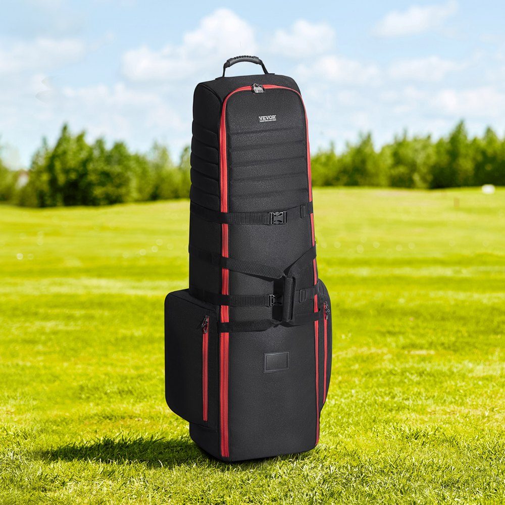 Golf-Reisetasche, Golfgepäck mit Rollen, strapazierfähig, 1800D Polyester Oxford, weiche Golfschläger-Aufbewahrungstasche für Flugzeug, wasserdicht, verschleißfest, Rot + Schwarz
