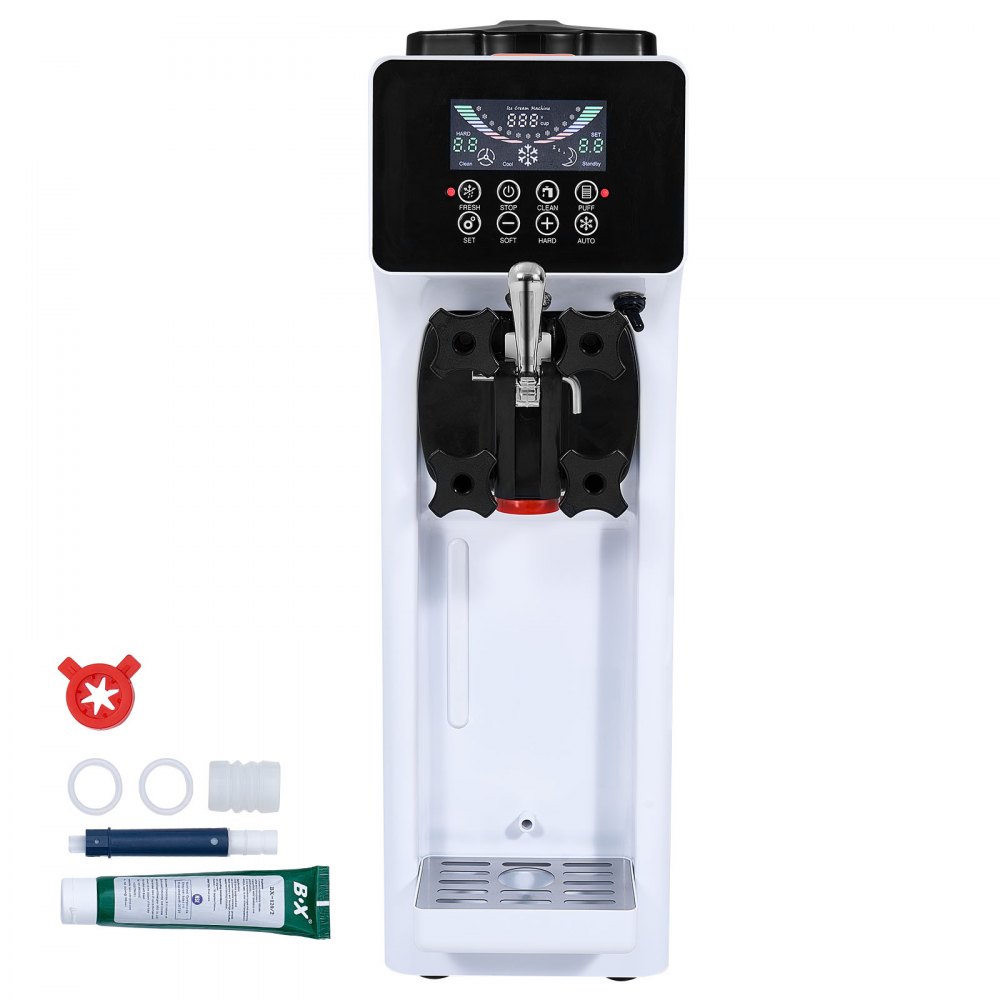 Commercial Ice Cream Machine, 10L/H Output, 900W, Single Flavor Soft Ice Cream Machine, Countertop, with 4L Hopper, 1.6L Cylinder, LCD Screen, Pre-Cooling Commercial Ice Cream Machine, 10L/H Output, 900W, Single Flavor Soft Ice Cream Machine, Countertop, with 4L Hopper, 1.6L Cylinder, LCD Screen, Pre-Cooling
