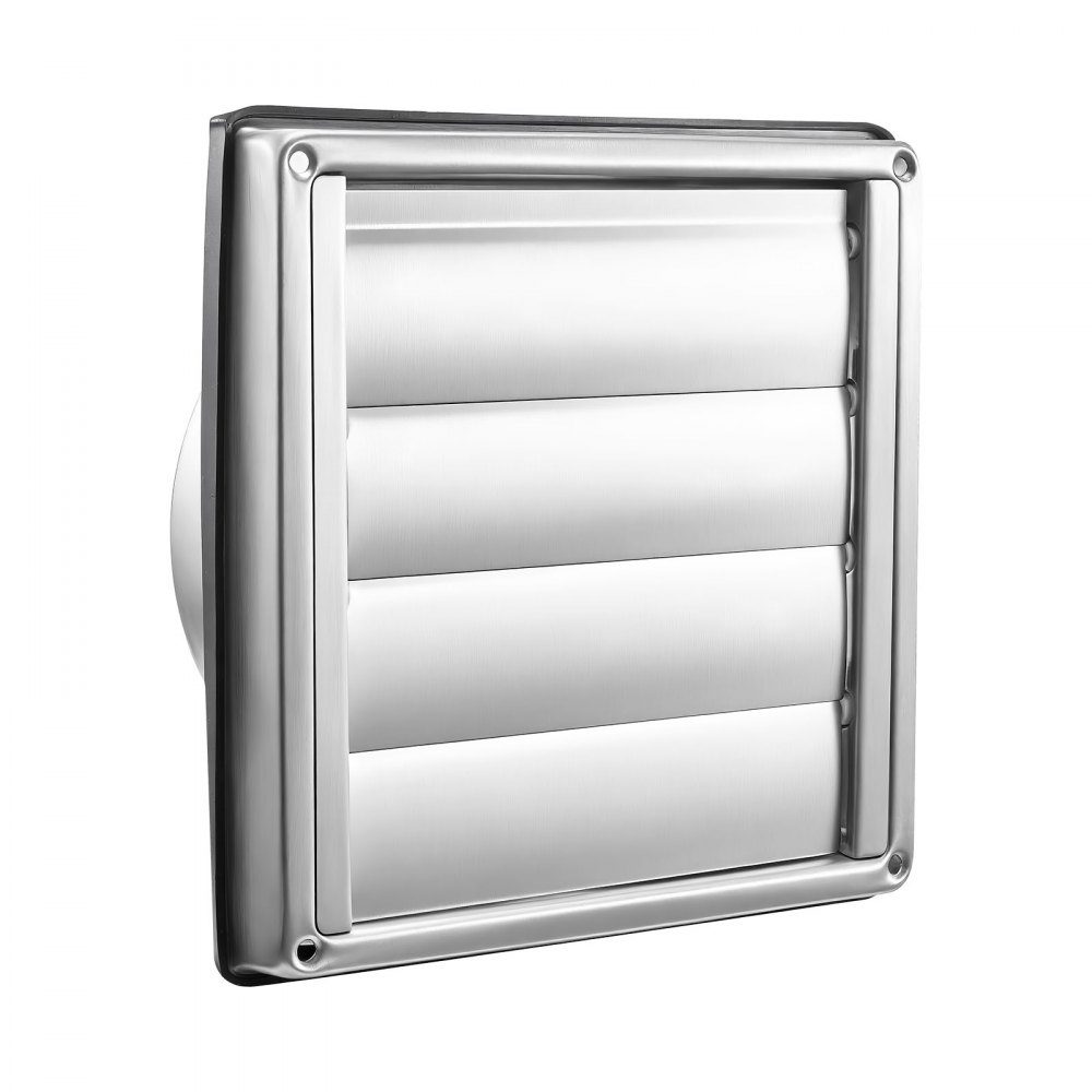 Ventilation grille stainless steel, weather protection grille 189x189x80 mm, slat grille with noise-reducing rubber seal, exhaust grille for home, bathroom, garage, kitchen, basement (1 piece, silver)