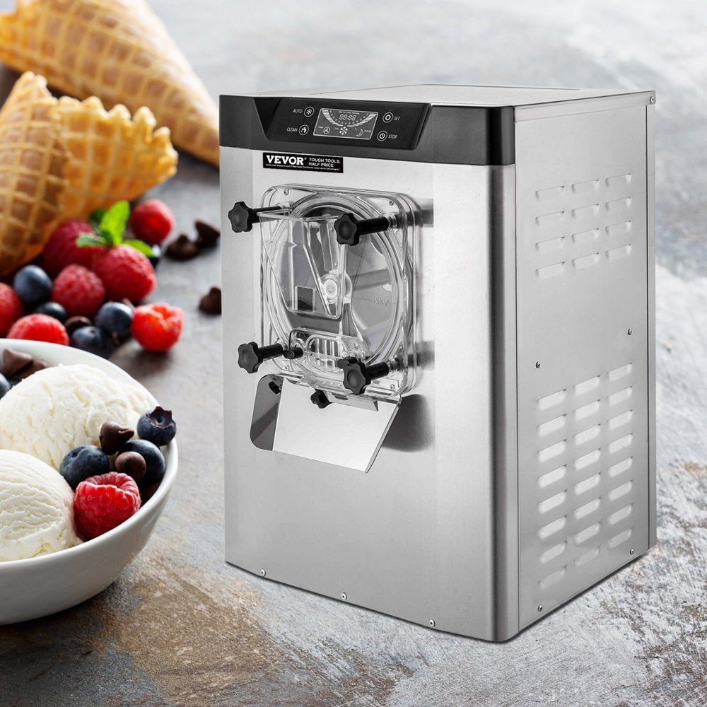 Commercial Ice Cream Machine Ice Cream Machine 16-20 L/H Ice Cream, 1400W Hard Ice Cream Machine with Smart LCD Display and Various Flavors, for Snack Bar, Restaurant Silver