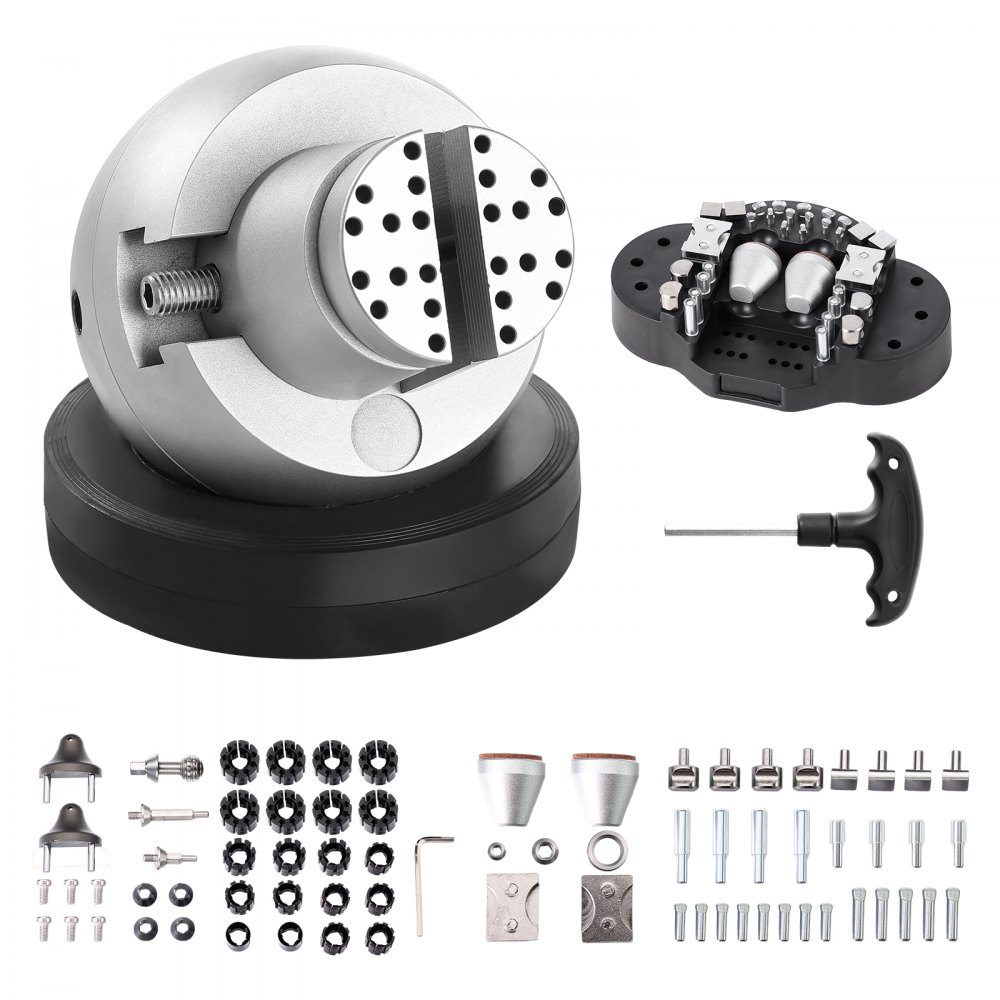 Kugelschraubstock, 5-Zoll-Gravur-Einstellwerkzeug, um 360° drehbarer Gravurblock-Schraubstock, 69-teiliger Aufsatz, Schmuck-Gravurblock-Werkzeuge, Standardblock für Edelsteineinlagen und kleine Gra