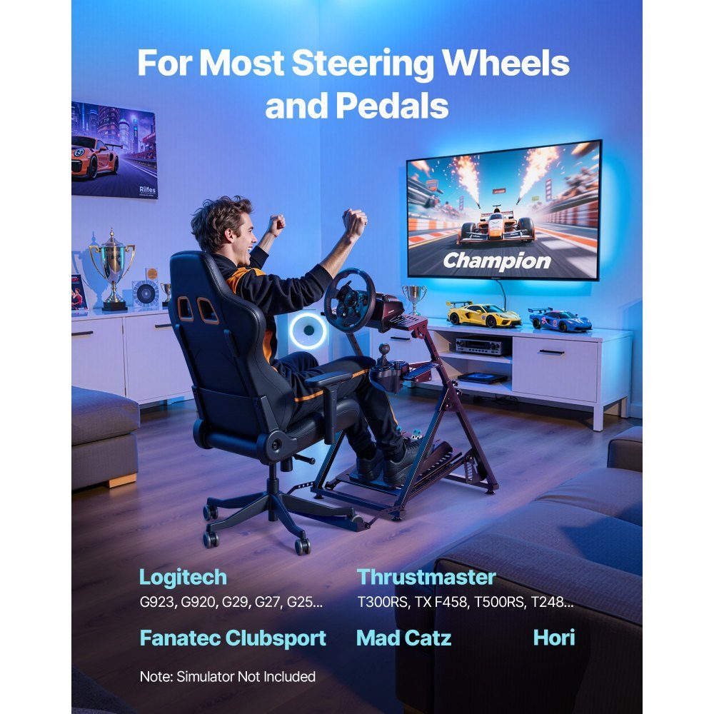Stuurstandaard, verstelbare en opvouwbare simulatorstandaard voor Logitech G923 G920 G29 G27, Thrustmaster T300RS TX F458 T500RS T3PA-PRO (F1/GT) gamingcockpit, pedaalsimulator niet inbegrepen