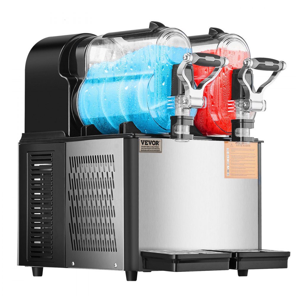 Kommerzielle Slush-Eismaschine, 3 l x 2, Doppeltankmaschine für gefrorene Getränke, 24 Tassen, Edelstahl, Slush-Eismaschine, Softeismaschine für Partys, Restaurants, Cafés, Bars, Schwarz