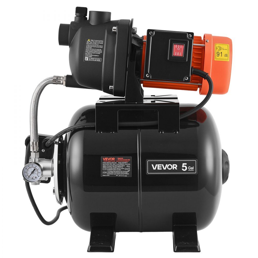 Hauswasserwerk 800 W, 5000 L/h Strahlpumpe mit 19 L Druckbehälter, 49 m Förderhöhe, inklusive automatischem Wasserfördersystem & Kunststoff-Pumpenkopf, für Gartenbewässerung & Hauswasserversorgung
