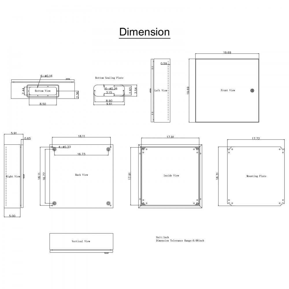 Switch cabinet NEMA industrial enclosure, 50 x 50 x 15 cm NEMA 4X steel distribution cabinet, IP66 waterproof and dustproof, electrical junction box for outdoor/indoor use, with mounting plate