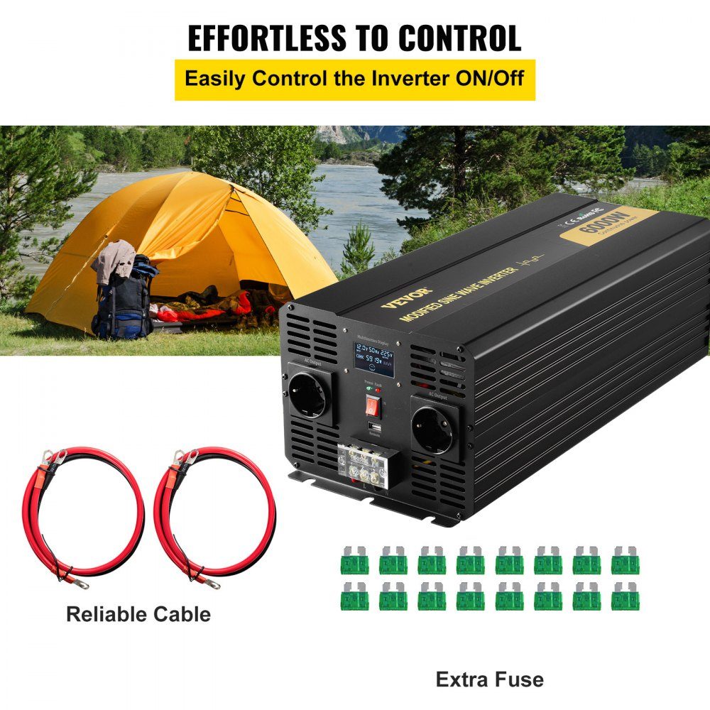 Power Inverter 6000W Modified Sine Wave Inverter DC 12V to AC 230V Car Converter with LCD Display LED Indicators EU Sockets Power Inverter for Car RV Truck Boat Travel