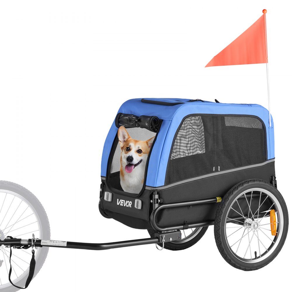 Dog trailer, supports up to 30 kg, bicycle trailer for small and medium dogs, folding frame with quick release wheel, universal bicycle hitch, reflector, flag, internal leash