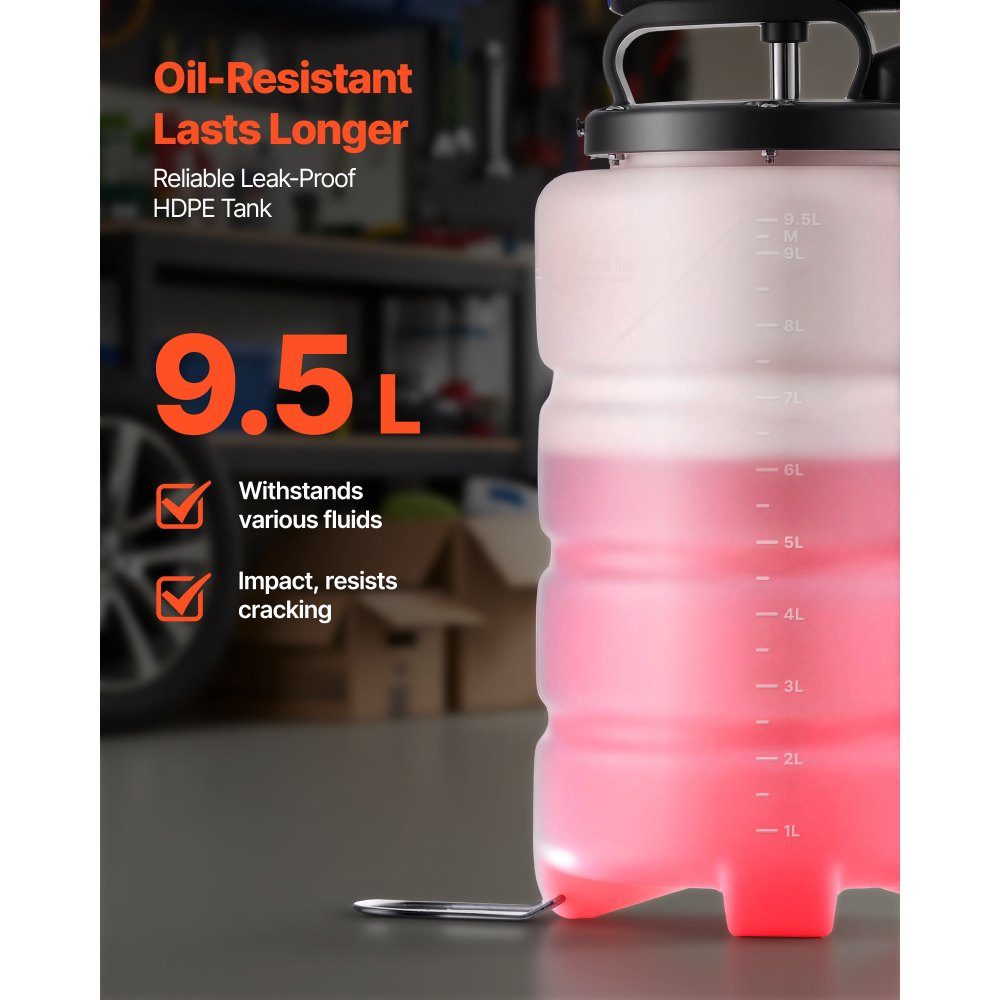 Flüssigkeitsabsauger, 9,5 l Fassungsvermögen, manuelle Ölsaugpumpe mit Schlauch und Verlängerungsschläuchen, Öltransfersystem mit HDPE-Tank, Pumpenwerkzeug für Autos, Rasenmäher, Boote