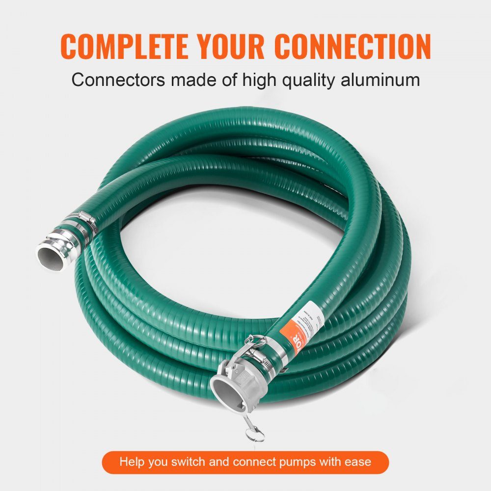 50,8 mm x 6,1 m zuigslang, pompslang met camlock-connectoren en aluminium connectoren, geschikt voor verschillende pompen, afvalwaterbehandeling, watertransport en andere doeleinden