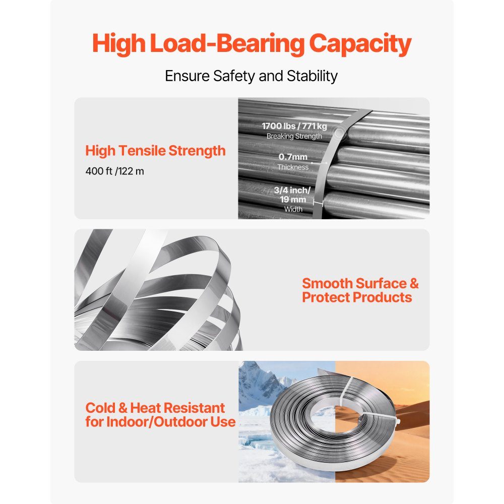 4-piece steel strapping set, manual strapping tool with 122m metal strapping, 400 metal clips and cutters, perfect workshop equipment for industrial packaging, transport and storage