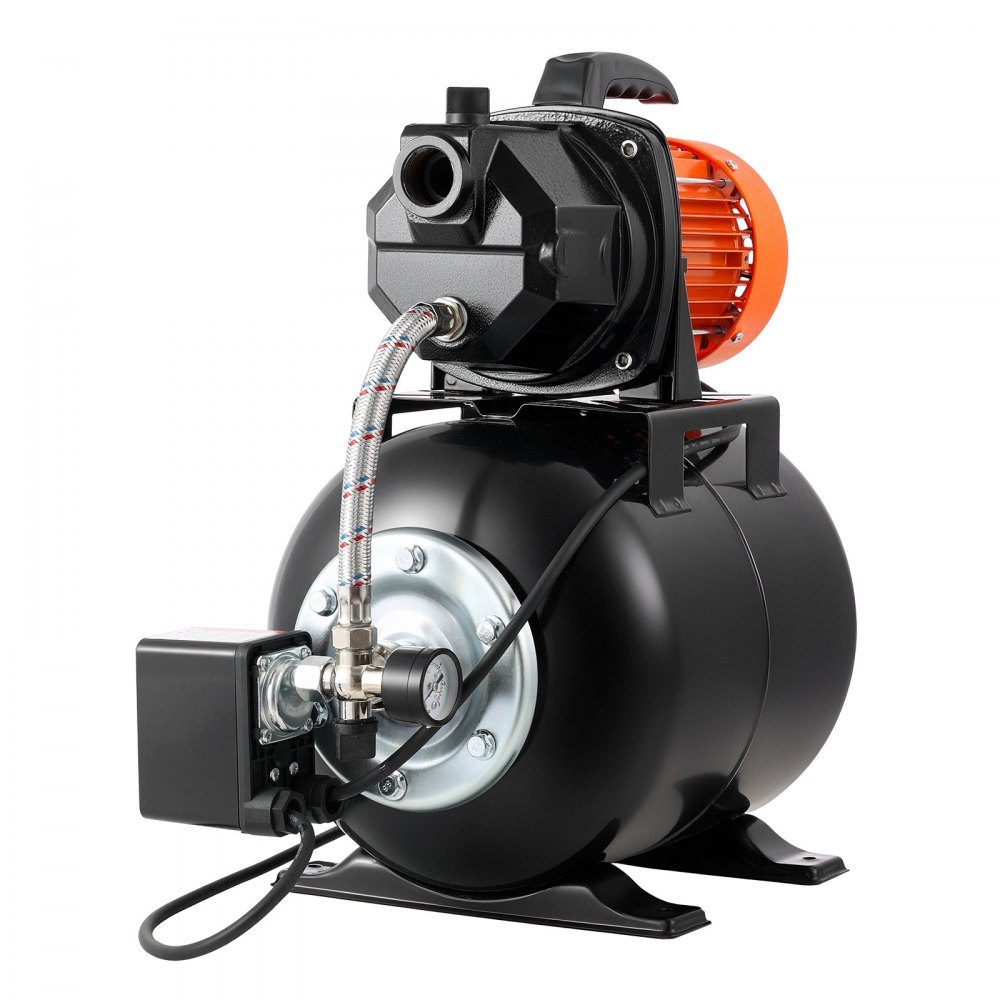 Aqueduc domestique Pompe à jet 735 W, 3750 L/h avec réservoir sous pression de 19 L, hauteur de refoulement de 45 m, avec système d'alimentation en eau automatique et tête de pompe en fonte, pour l'irrigation du jardin et l'approvisionnement en eau domest