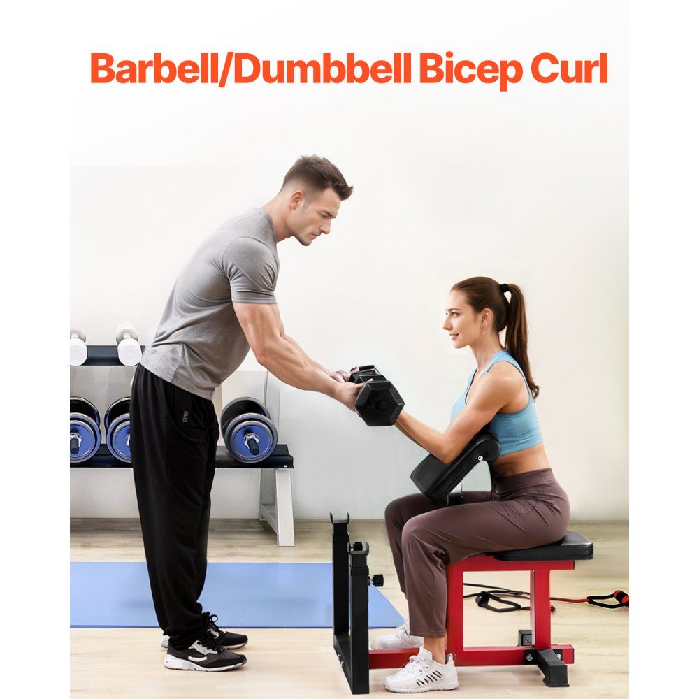 Preacher Curl Bench Halterbank met beenverlenging, krachttrainingsbanken (max. belasting 200 kg), fitnessbank voor thuis, fitnessapparatuur, geïsoleerd halterstation met zittende arm, trainingsbank
