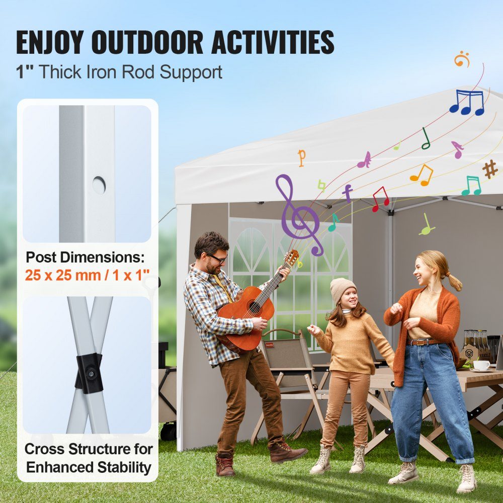 Opvouwbare tuinpaviljoen, 2,95x2,95x2,63m, paviljoentent, draagbare tuintent met zijwanden en geventileerde ramen, 3 hoogte-instellingen, partytent, zonnescherm voor buitenevenementen, wit