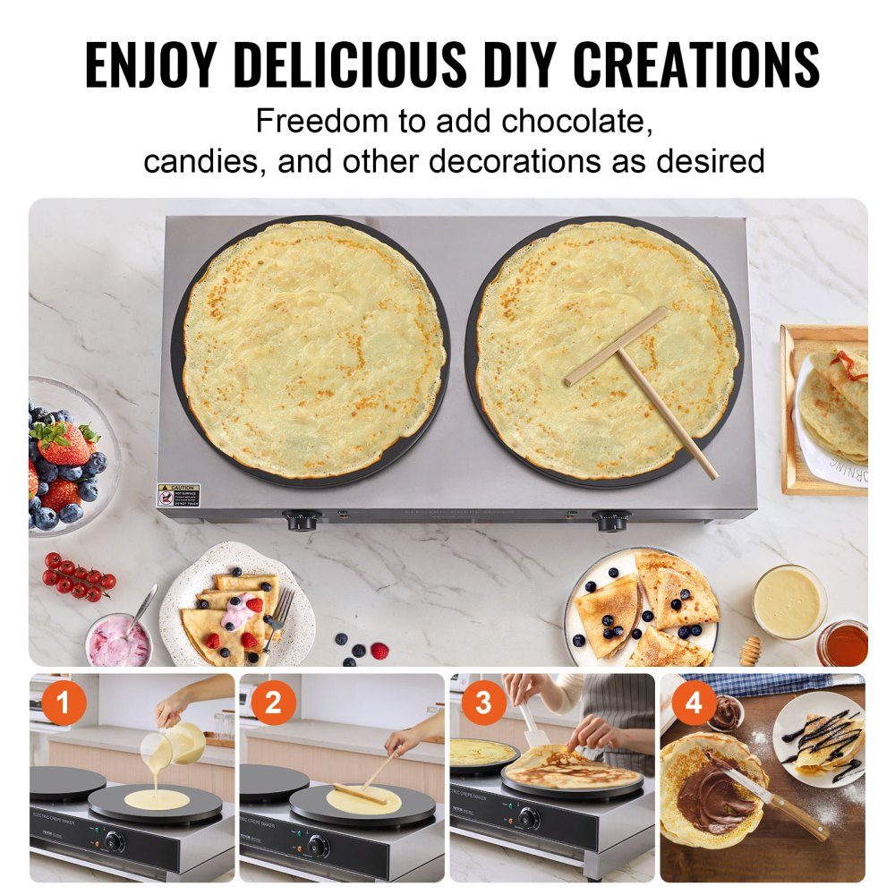 Electric Crepe Maker, Double Head Crepe Machine, 6000W Flat Crepe Grill Plate, Stainless Steel Pancake Oven, Cereal Pancake Oven, Temperature Control (No Plug)