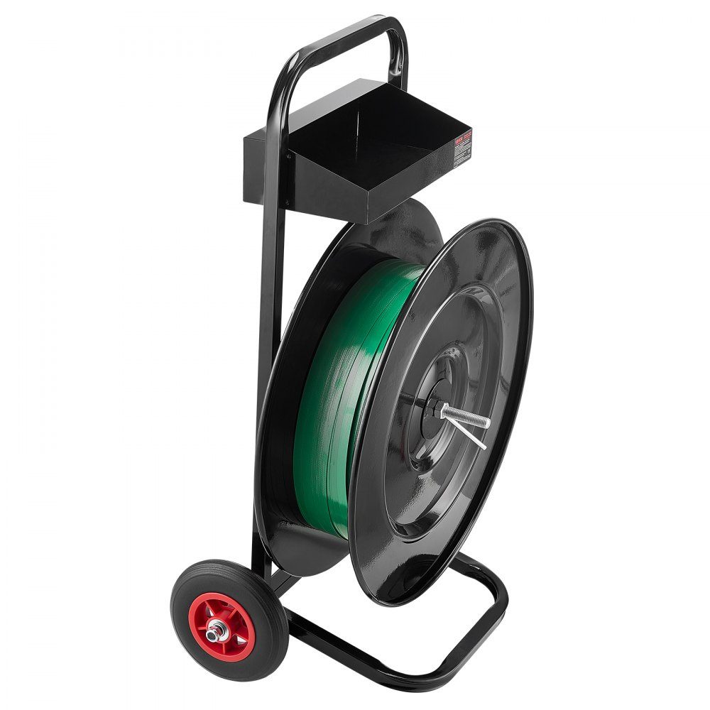 Distributeur, adapté aux rouleaux de cerclage PET/PP/polyester mit 203/406 mm, distributeur de cerclage avec système de freinage amélioré, espace de rangement spacieux intégré pour les outils
