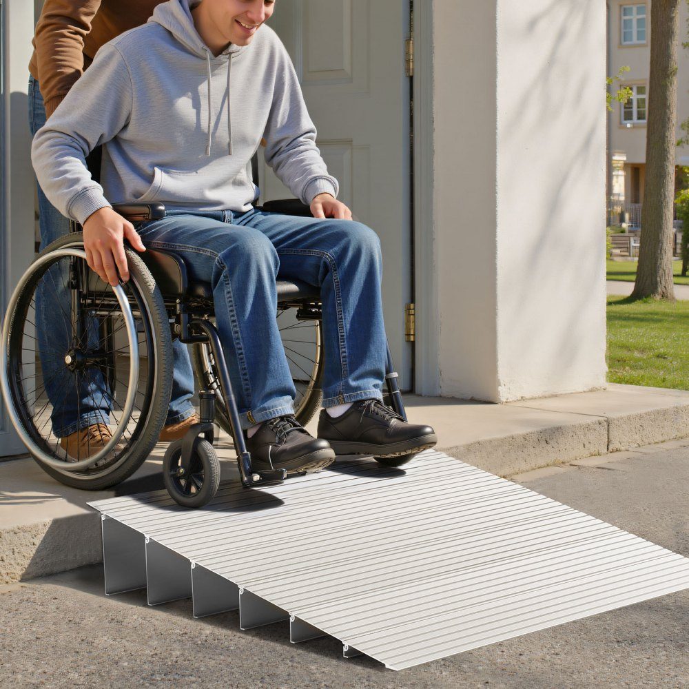 Türschwellenrampe, 805 x 865 x 155 mm, Rollstuhlrampe aus Aluminiumlegierung mit 360 kg Tragfähigkeit, Bordsteinrampen für Heimtreppen, Rollstühle, Roller, Gehhilfen, Fahrräder, Dreiräder