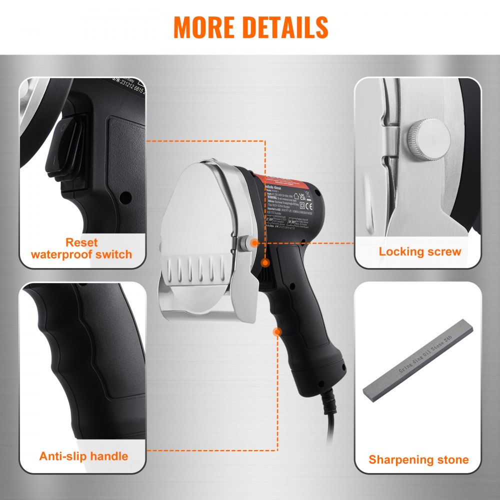 Electric Shawarma Knife 80W Turkish Kebab Knife Commercial Stainless Steel Gyro Cutter Doner Kebab Meat Cutter with 2 Blades 10cm Blade Diameter