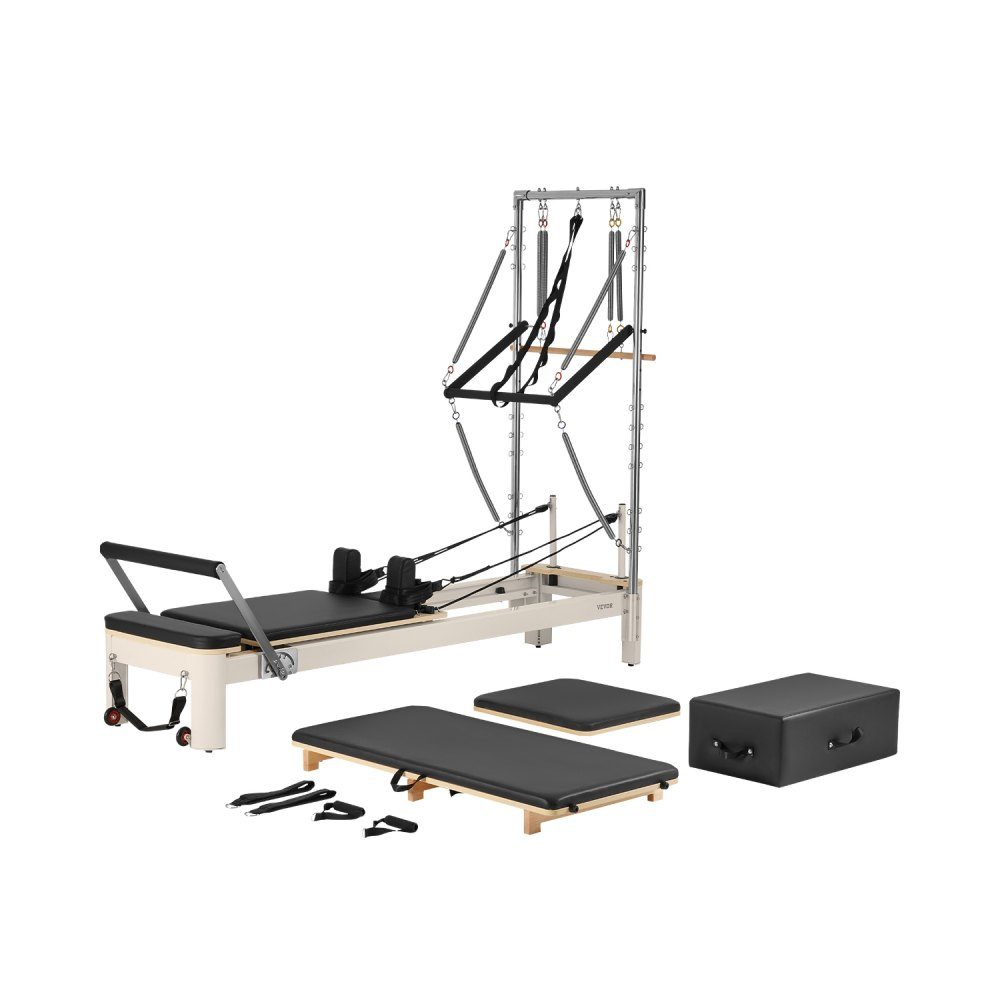 Pilates-Reformer-Gerät für den Heimgebrauch, Krafttrainingsgerät mit zwei Widerständen, Reformer-Box und Sprungbrett, für Fortgeschrittene und Anfänger, bis zu 400 Pfund