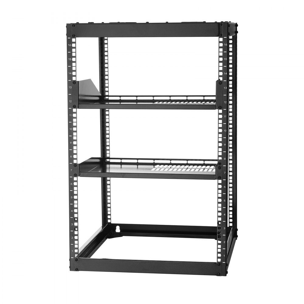 16U-Netzwerk-Rack mit offenem Rahmen, 585 mm Tiefe, Wandmontage- oder Stand-Server-Rack, 4-Pfosten-Rack mit belüfteten Regalen und Montagezubehör, für Netzwerk-IT-Geräte und AV-Geräte