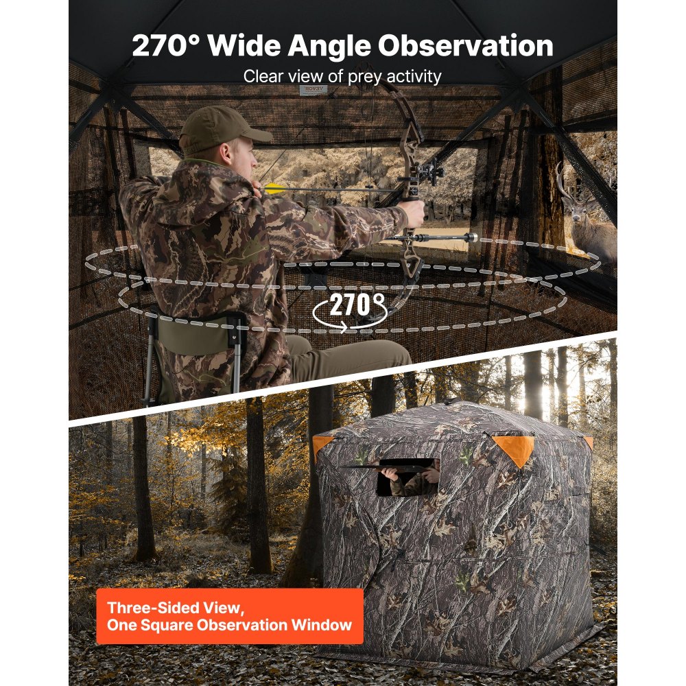 Hunting tent hunting hideout, 2-3 person portable camouflage tent, 270° transparent ground hideout, suitable for turkey and deer hunting, hunting shelter with carry bag, 148 x 148 x 170 cm Hunting tent hunting hideout, 2-3 person portable camouflage tent, 270° transparent ground hideout, suitable for turkey and deer hunting, hunting shelter with carry bag, 148 x 148 x 170 cm
