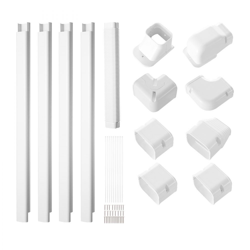 Mini Split Line Set Cover 76.2mm W 5350mm L Decorative PVC Pipe Cover for Air Conditioner with 4 Straight Ducts and Complete Components Paintable for Heat Pump White