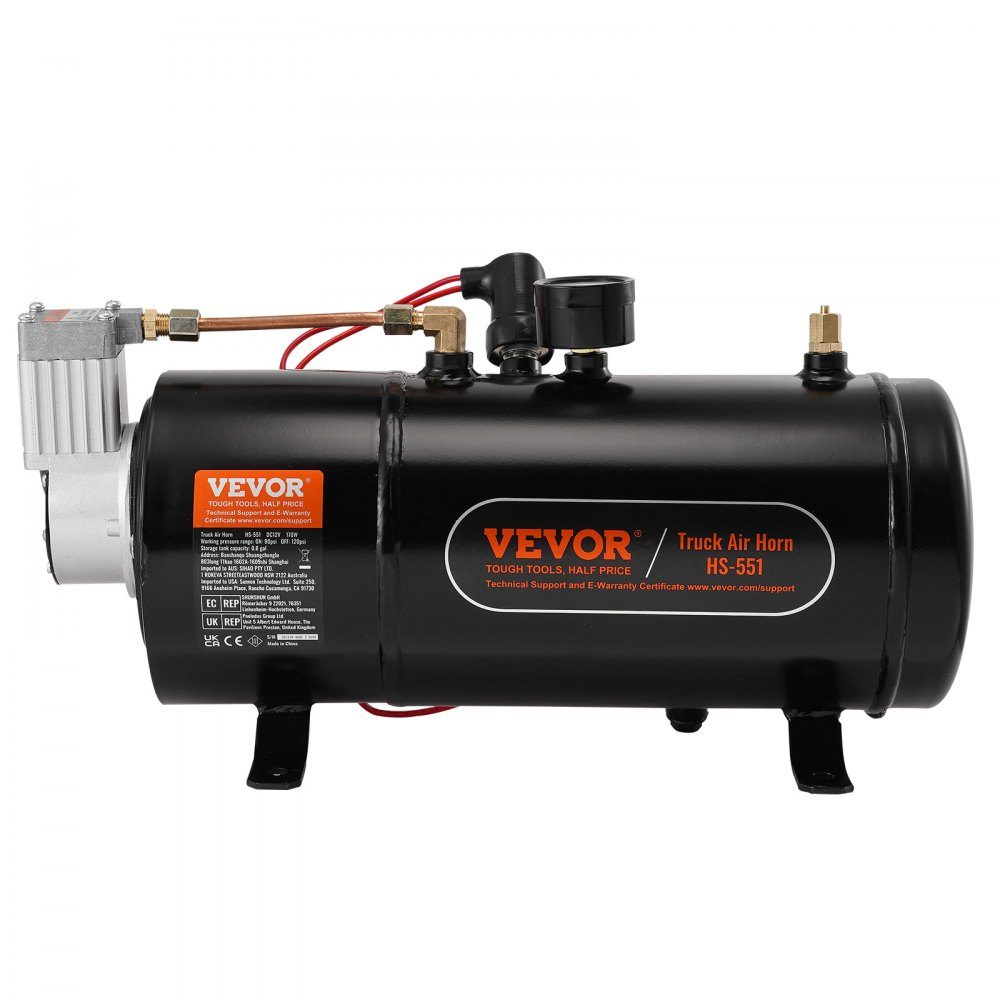 12V Air Compressor Kit with Tank 3L, Train Horn Air Compressor Kit, 90-120 PSI Working Pressure, Integrated Air Compressor System for Train Air Horns, Inflating Tires, Trucks, SUVs, etc. Black