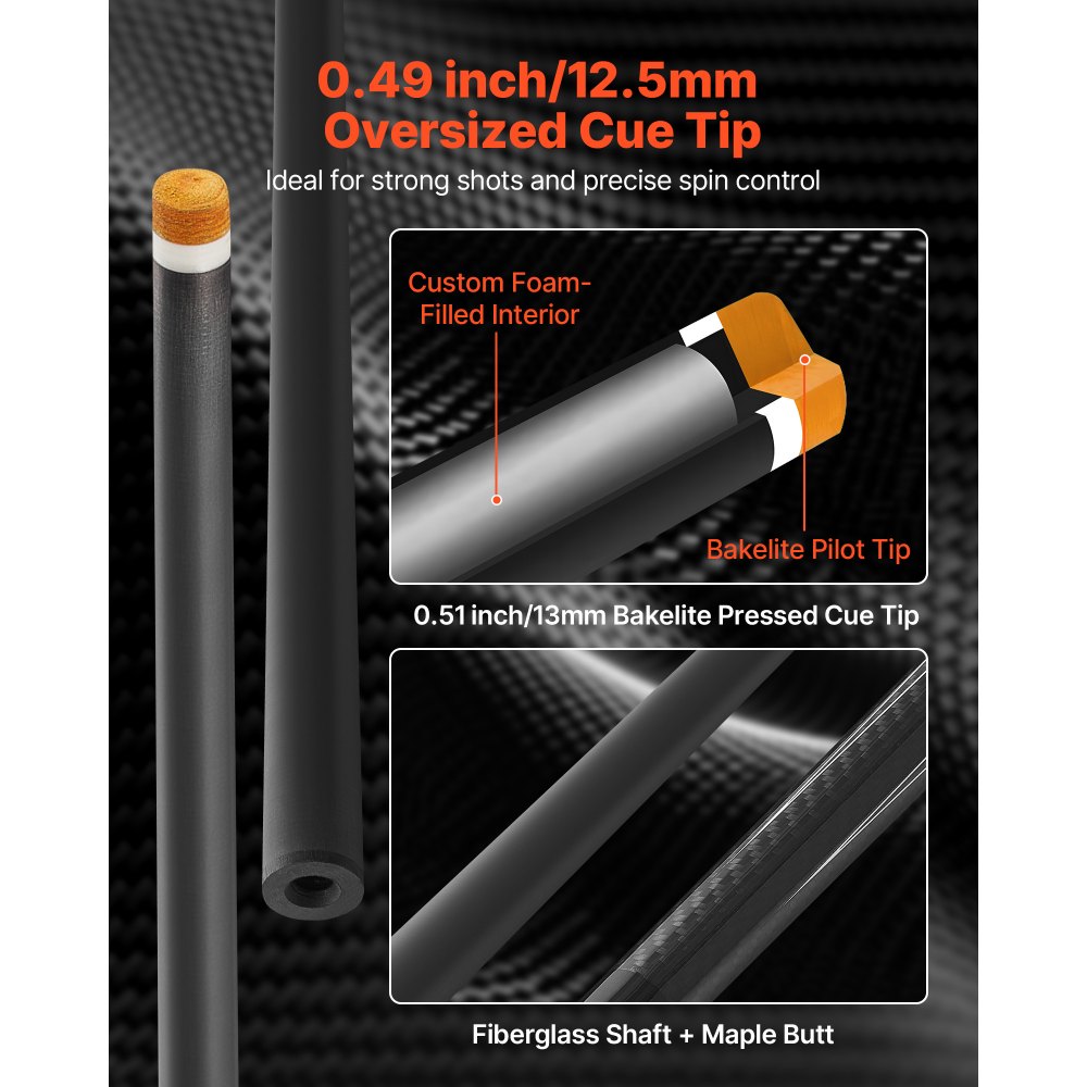 Billiard cue 1 piece (1473.2 mm / 538 g) made of carbon fiber with pressed Bakelite tip & ABS connecting ring, billiard stick suitable for bar home office American 9-ball game, pool cue Billiard cue 1 piece (1473.2 mm / 538 g) made of carbon fiber with pressed Bakelite tip & ABS connecting ring, billiard stick suitable for bar home office American 9-ball game, pool cue