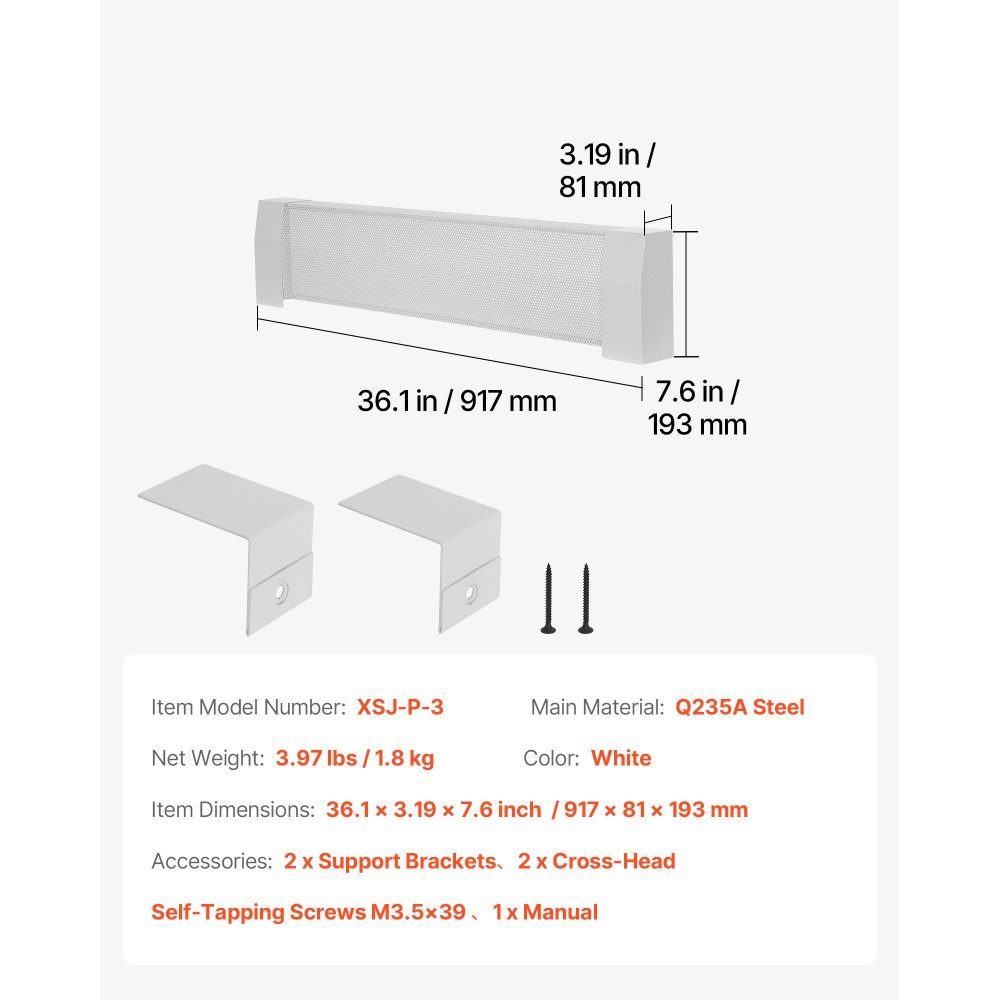 Heater Covers Premium Series 917 x 81 x 193mm Standard Front Cover for Radiators Electric Heaters Heavy Duty Steel Replacement Cover for Bedroom White