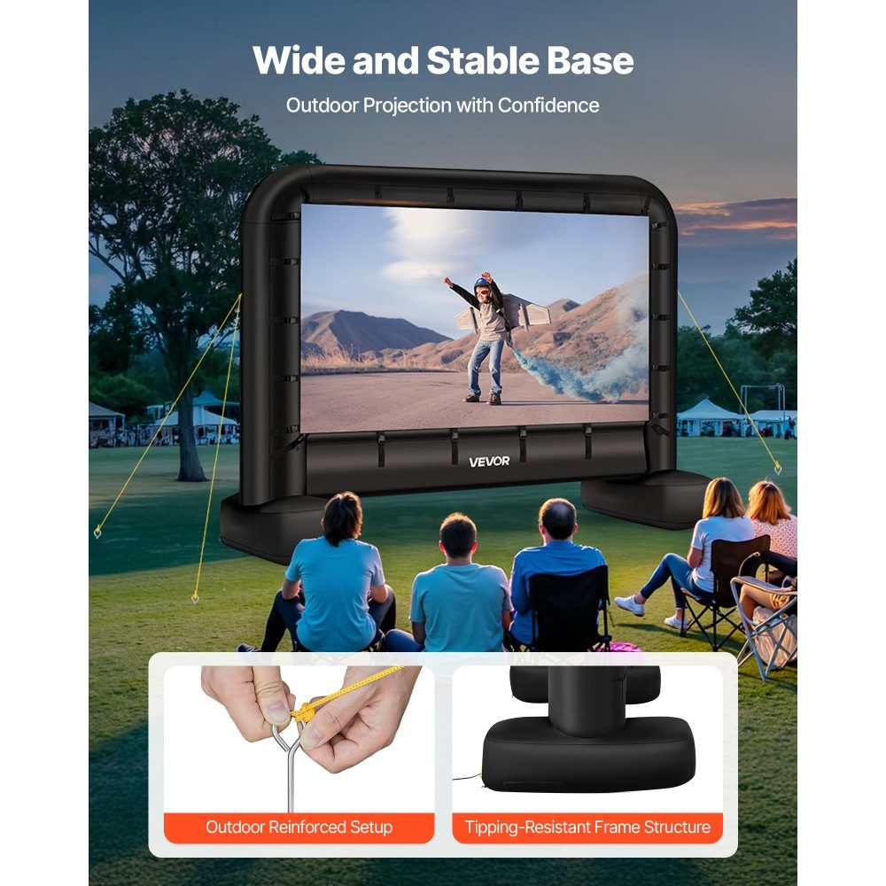 Inflatable Movie Screen, 600D Projection Projector Screen, Projection Screen with Portable Storage Bag, 16:9 Movie Projection for Home Theater Theme Party, Pool Fun (328x130x251cm)