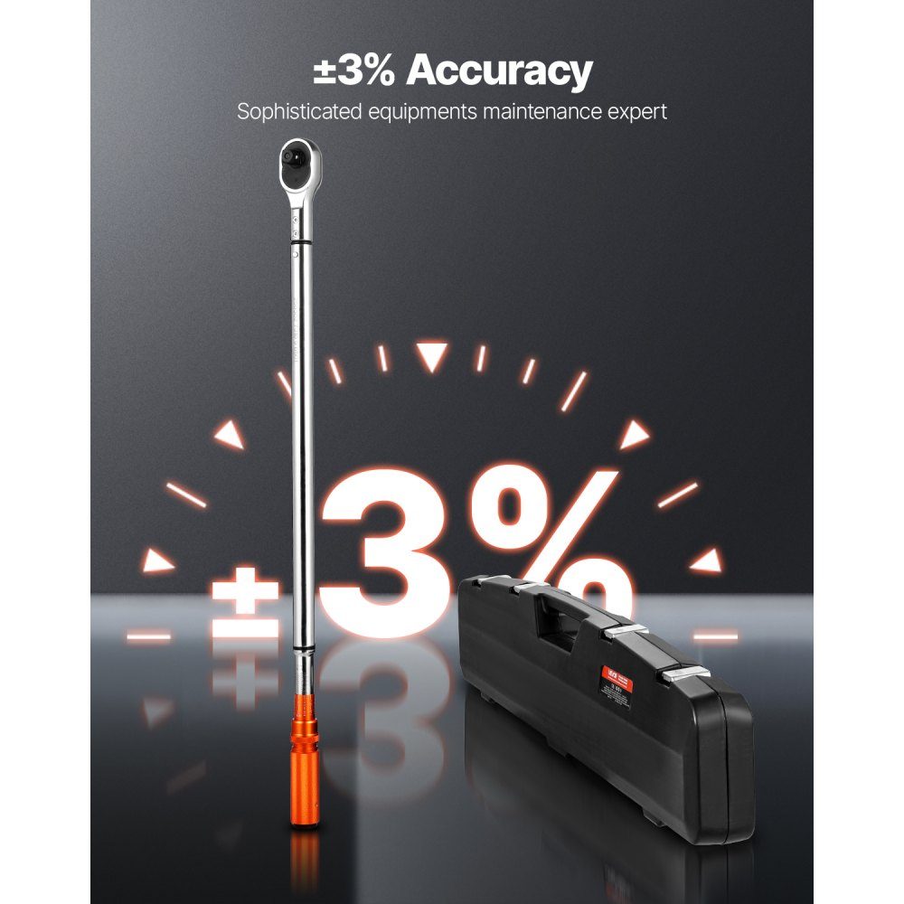 Click Torque Wrench 3/4" Drive 136-814N.m Two Way Torque Wrench Set with Dual Range Scales 48 Teeth ± 3% High Precision Alloy Steel for Car Repair Orange