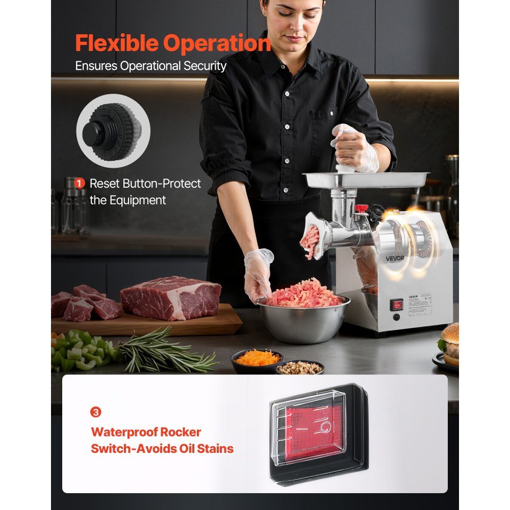 3.2kg/min Capacity Electric Meat Grinder, 850W Industrial Tabletop Meat Grinder with Blade and Grinding Plate, Sausage Machine, Stainless Steel Commercial Meat Grinder for Kitchen Restaurant