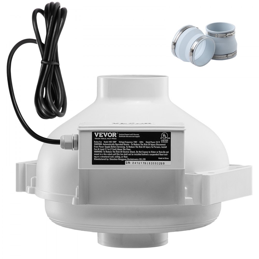 98-114 mm radonreductieventilatorsysteem, 190 CFM radonreductiekit met 2 koppelingen, radonventilator, inline kanaalventilator, afzuigventilator voor binnen- en buitenventilatie 98-114 mm radonreductieventilatorsysteem, 190 CFM radonreductiekit met 2 koppelingen, radonventilator, inline kanaalventilator, afzuigventilator voor binnen- en buitenventilatie