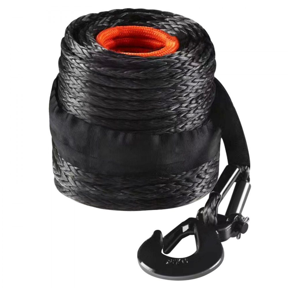 Synthetisches Windenseil, 12,7 mm x 28,04 m, 14,51 t, synthetisches Windenseil, Kabelseil mit Schutzhülle + geschmiedetem Windenhaken + Kordelzug, universell passend für SUV, großes Geländefahrzeug