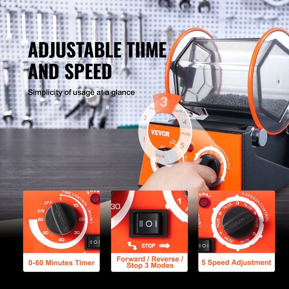 Polishing Drum, Jewelry Polishing Machine 3kg Rotary Cup Surface Polisher 60W Jewelry Polishing Rotary Cup Adjustable Time and Speed ​​Polisher Ball Mill for Gold Silver etc