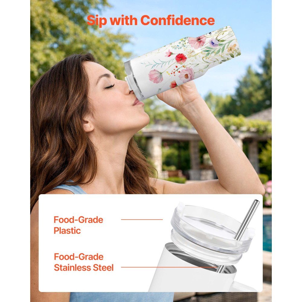 Sublimation Mugs 8pcs (1183ml), Stainless Steel Sublimation Mugs with Lid & Straw & Handle, Double Wall Insulated Sublimation Blanks for Custom DIY Design Gifts