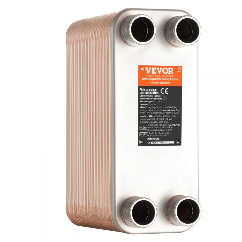 Échangeur de chaleur 127x305mm Échangeur de chaleur à plaques brasées à 80 plaques Cuivre/acier inoxydable 316L Échangeur de chaleur eau à eau pour chauffage par le sol Eau chaude Fonte de la neige Refroidissement de la bière