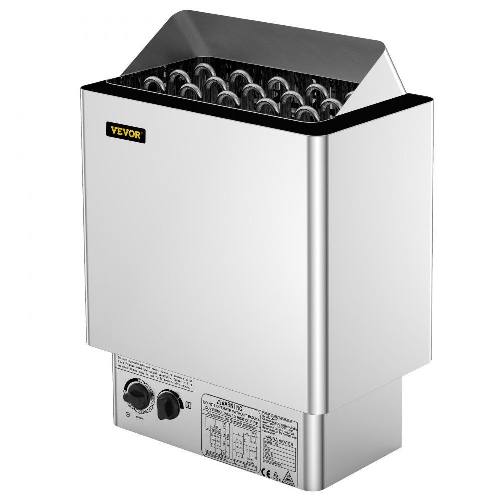 Saunaofen 9 KW, Sauna-Elektroherd 380 V - 415 V, Edelstahl-Saunaofen 20 kg Saunasteine, elektrischer Saunaofen 2 Modi (Temperatur, Zeit), für 9-13 m³ Saunaraum, 190 cm Höhe, mit Wandhalterung