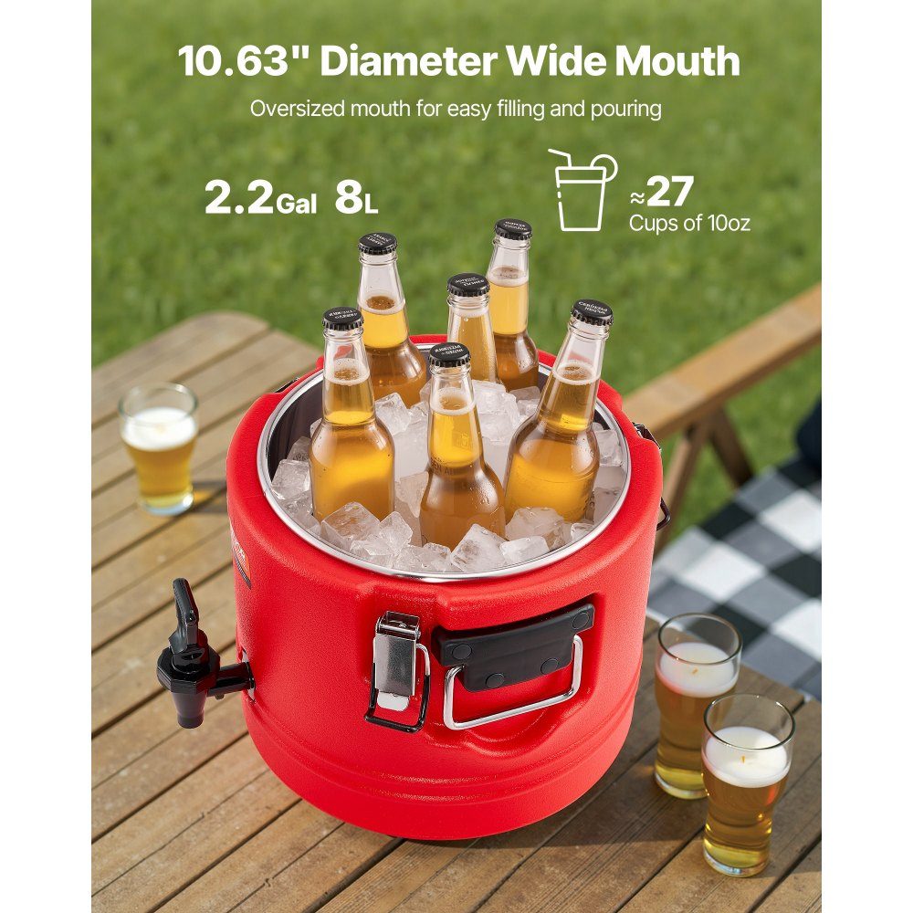 Insulated Drinks Dispenser 8L Thermal Hot Cold Drinks Dispenser with Tap Food Grade Cooling Jug with 304-Edelstahl-Innenraum for Tea Coffee Restaurant