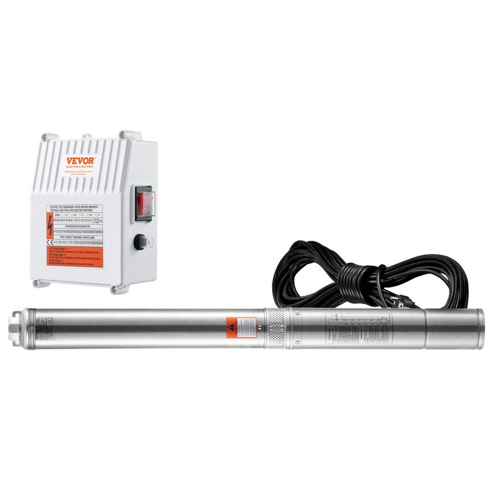 Pompe submersible pour puits profond 1500 W 230 V 60 Hz 9,8 m3/h Tête de 108 m avec câble de 19,4 m et boîtier de commande externe Pompes à eau en acier inoxydable pour l'irrigation industrielle à usage domestique IP68 étanche – Réf. HT-24542