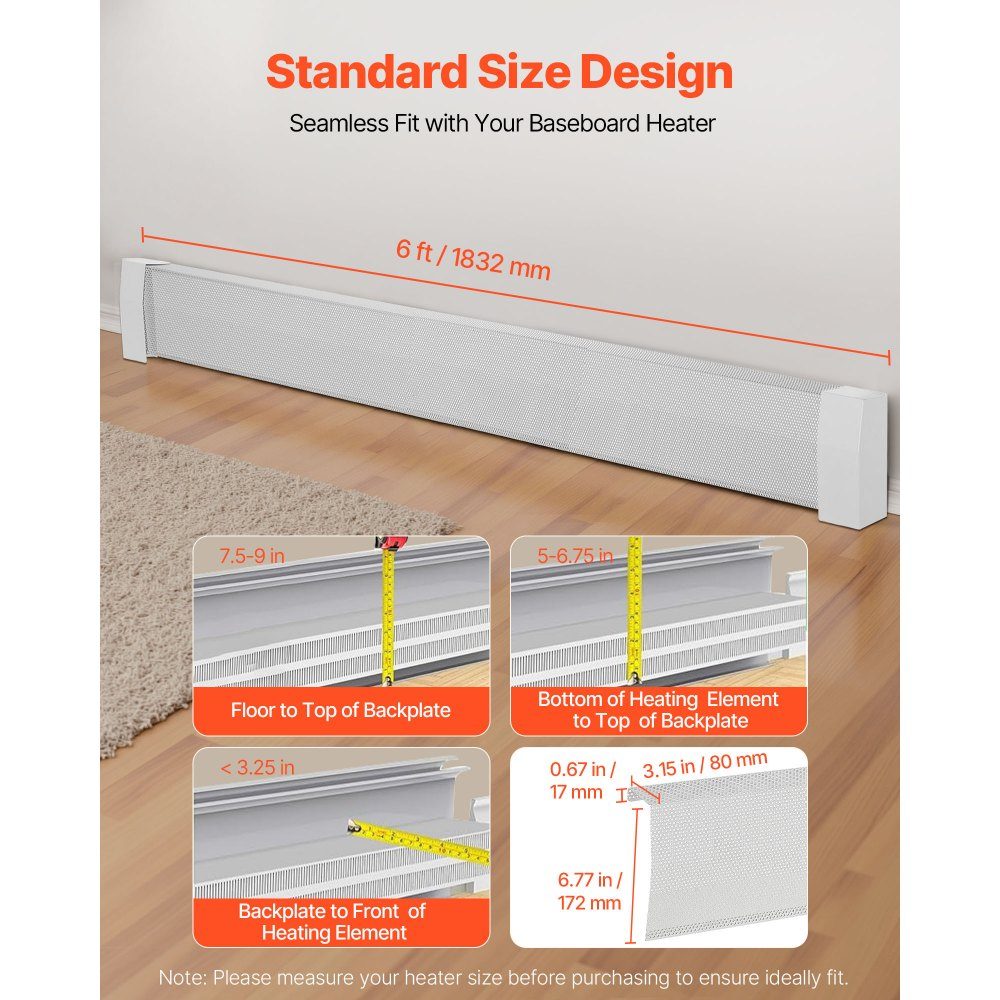 Premium Series Heater Covers 1832 x 81 x 193mm Standard Electric Radiator Front Cover Heavy Duty Steel Replacement Cover for Bedroom White