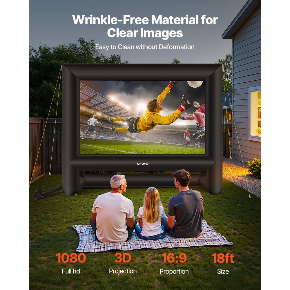 Inflatable Movie Screen, 600D Projector Screen, Projection Screen with Portable Storage Bag, 16:9 Movie Projection for Home Theater Theme Party, Pool Fun (413x200x330cm)