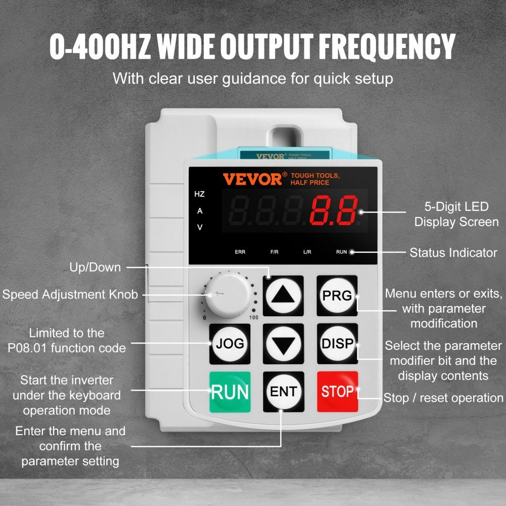 Frequency Converter, Frequency Converter, Inverter, VFD, 7.5kW, 34A, 10HP, 1-phase 220V input to 3-phase 220V output, for speed control of three-phase motors