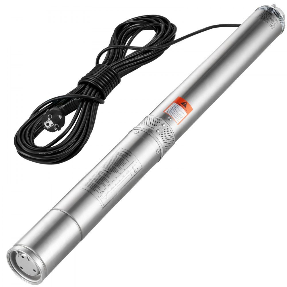 Tiefbrunnen-Tauchpumpe, 1100 W, 230 V, 50 Hz, 7,1 m³/h max. Durchfluss, 105 m max. Förderhöhe mit 19,4 m Stromkabel, Edelstahl-Wasserpumpen für industrielle Bewässerung und Heimgebrauch, Wasserschutzklasse IP68