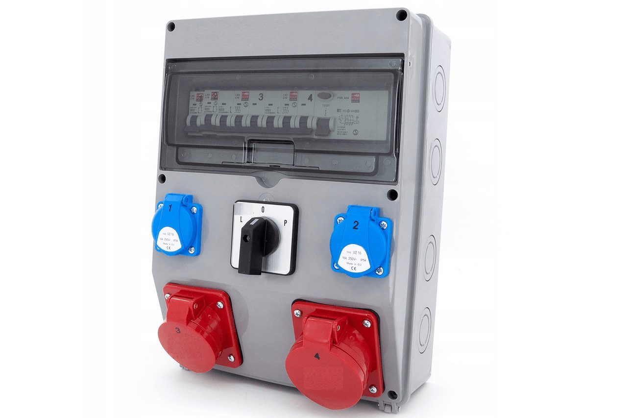 Elektrischer Wandverteiler 1x 16A / 32A 2x230V mit Hauptschalter Baustromverteiler