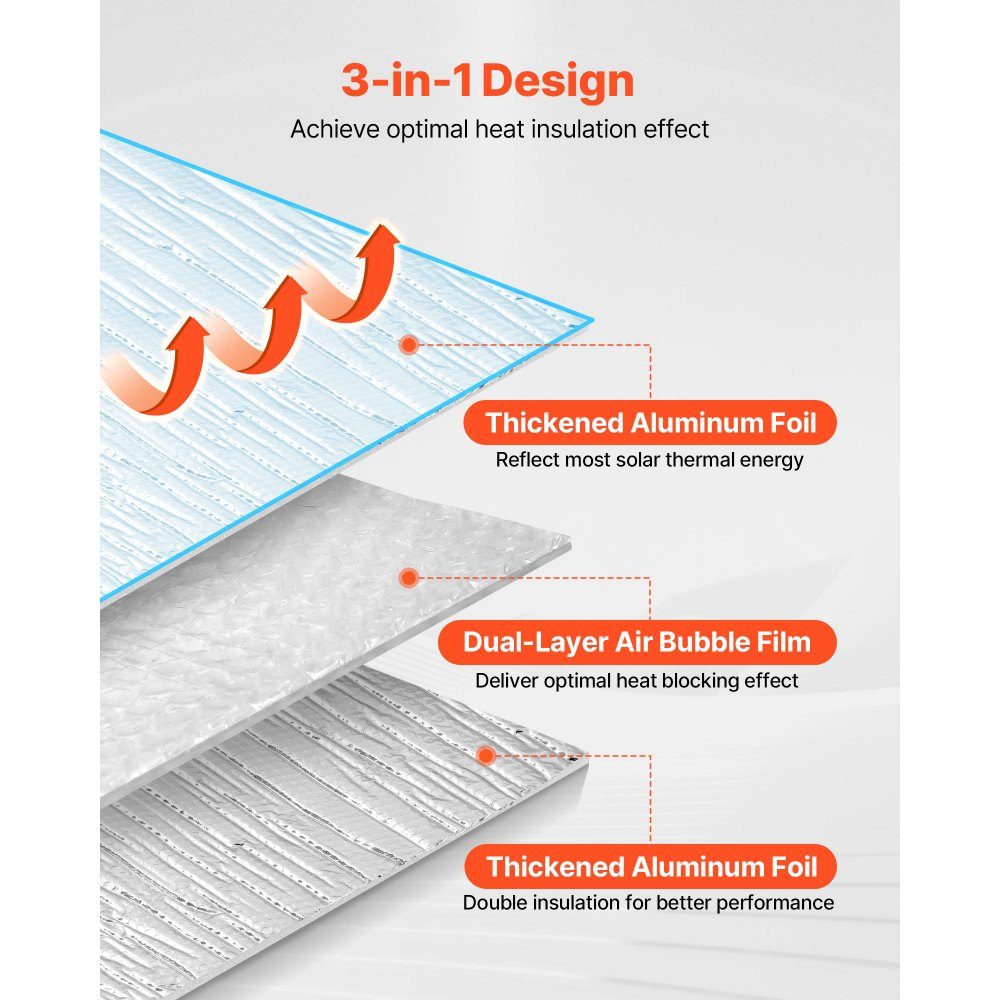 Isolatiefilm Aluminiumfolie Reflecterende Film 6mm 48" x 100ft Dubbellaags Warmtereflecterende Luchtbelbescherming Thermische Isolatierol voor Garagedeurramen en RV-daken