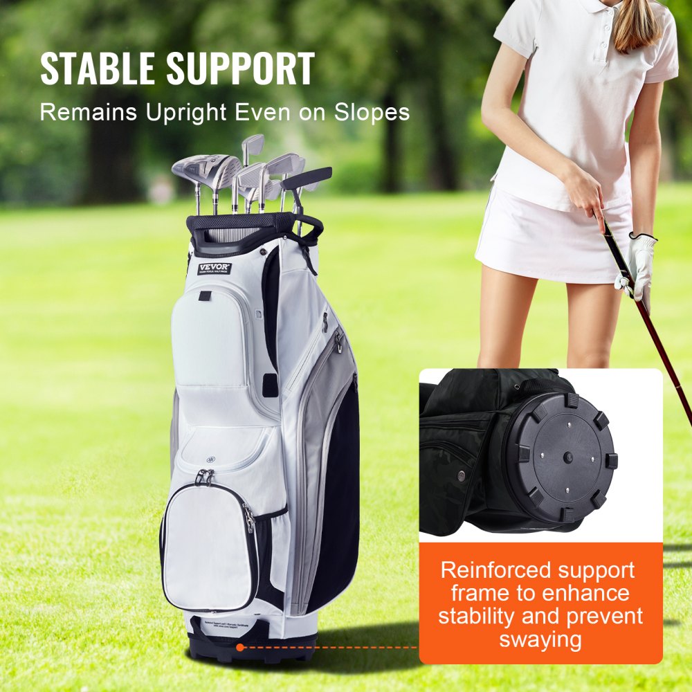 Golfkartas met 14-weg bovenorganizer, 36" 13 zakken Premium nylon kartas, duurzame golftassen met handvatten, stofkap en afneembare bandjes voor mannen en vrouwen, wit kleurblokontwerp